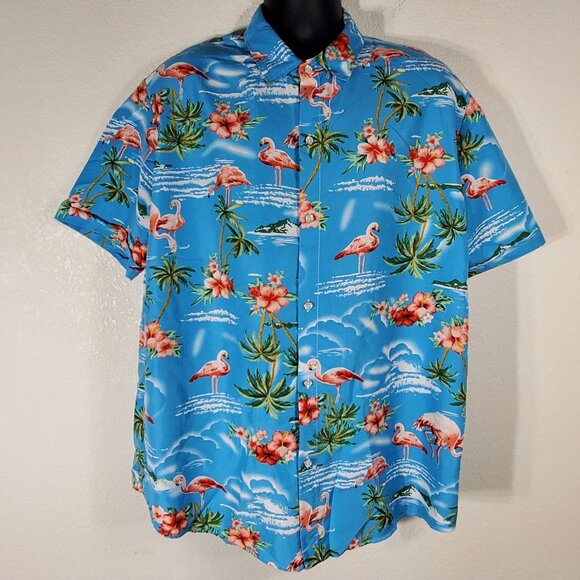 SSLR Mens XL Collection Hawaiian Flamingo Print Button-Up Shirt Polyester - Picture 7 of 9
